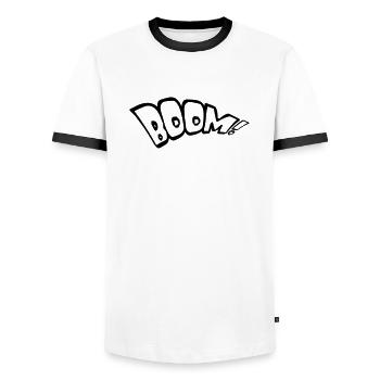 boom text fire hot tnt dynamite explode expl - Men's Ringer Shirt - white/black - Front - AI Model Female 172 light (172cm) & AI Model Male 178 dark (178cm)