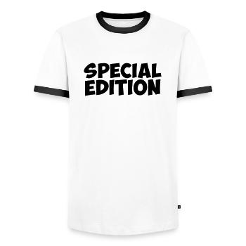 special edition citation humour je suis cadeau - T-shirt contrasté Homme - blanc/noir - Devant - AI Model Female 172 light (172cm) & AI Model Male 178 dark (178cm)