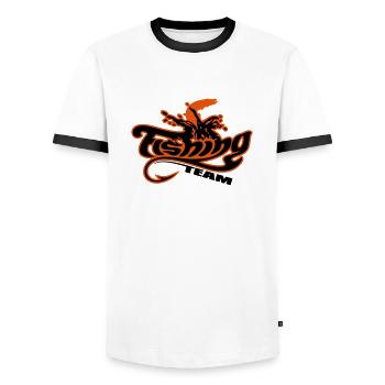 fishing_team_2c - Männer Kontrast-T-Shirt - Weiß/Schwarz - Vorne - AI Model Female 172 light (172cm) & AI Model Male 178 dark (178cm)
