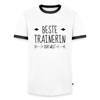 Coach Coaching Trainer Sport Entraineur Team - Men's Ringer Shirt - white/black - Front - AI Model Female 172 light (172cm) & AI Model Male 178 dark (178cm)