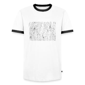 Wood grain pattern - Men's Ringer Shirt - white/black - Front - AI Model Female 172 light (172cm) & AI Model Male 178 dark (178cm)