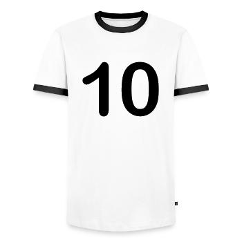 10 - Men's Ringer Shirt - white/black - Front - AI Model Female 172 light (172cm) & AI Model Male 178 dark (178cm)