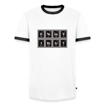 One Love One Heart | Periodic Table of Elements - Men's Ringer Shirt - white/black - Front - AI Model Female 172 light (172cm) & AI Model Male 178 dark (178cm)