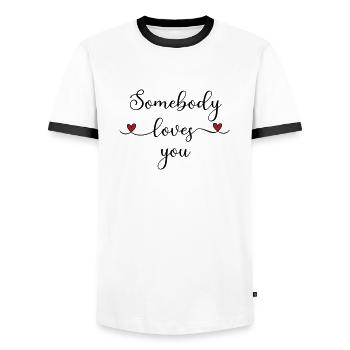 Jemand liebt Dich - Männer Kontrast-T-Shirt - Weiß/Schwarz - Vorne - AI Model Female 172 light (172cm) & AI Model Male 178 dark (178cm)