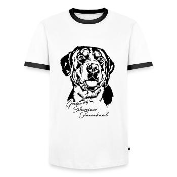Grosser Schweizer Sennenhund Portrait Wilsigns - Männer Kontrast-T-Shirt - Weiß/Schwarz - Vorne - AI Model Female 172 light (172cm) & AI Model Male 178 dark (178cm)