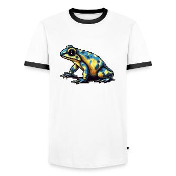 Farbenfroher Retro Pixel Pfeilgiftfrosch in 8 Bit - Männer Kontrast-T-Shirt - Weiß/Schwarz - Vorne - AI Model Female 172 light (172cm) & AI Model Male 178 dark (178cm)