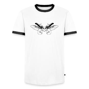 Chimera: Cockster (Cockchafer/Lobster) Black - Men's Ringer Shirt - white/black - Front - AI Model Female 172 light (172cm) & AI Model Male 178 dark (178cm)