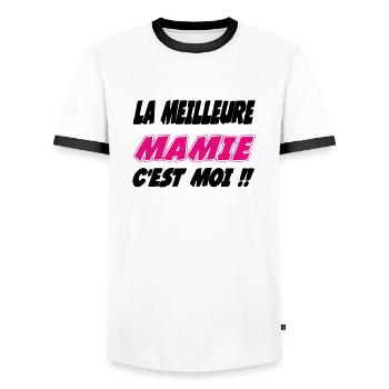 The best granny is me - Men's Ringer Shirt - white/black - Front - AI Model Female 172 light (172cm) & AI Model Male 178 dark (178cm)