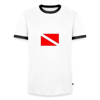 Bonaire Diver Down Flag - Scuba - Diving - Tauchen - Men's Ringer Shirt - white/black - Front - AI Model Female 172 light (172cm) & AI Model Male 178 dark (178cm)