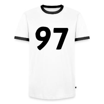 97 - T-shirt contrasté Homme - blanc/noir - Devant - AI Model Female 172 light (172cm) & AI Model Male 178 dark (178cm)