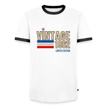 Vintage 1962 limitierte Auflage - Männer Kontrast-T-Shirt - Weiß/Schwarz - Vorne - AI Model Female 172 light (172cm) & AI Model Male 178 dark (178cm)
