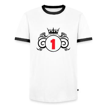 Coat of arms 1 - Men's Ringer Shirt - white/black - Front - AI Model Female 172 light (172cm) & AI Model Male 178 dark (178cm)