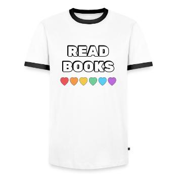 Lire des livres Rainbow Hearts - T-shirt contrasté Homme - blanc/noir - Devant - AI Model Female 172 light (172cm) & AI Model Male 178 dark (178cm)
