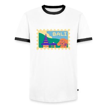 Dessin animé d’INDONET à Bali - T-shirt contrasté Homme - blanc/noir - Devant - AI Model Female 172 light (172cm) & AI Model Male 178 dark (178cm)