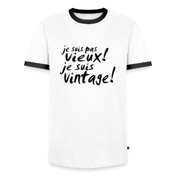 je suis pas vieux - T-shirt contrasté Homme - blanc/noir - Devant - AI Model Female 172 light (172cm) & AI Model Male 178 dark (178cm)