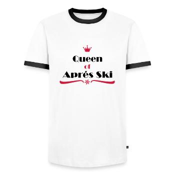 queen of apres ski - Männer Kontrast-T-Shirt - Weiß/Schwarz - Vorne - AI Model Female 172 light (172cm) & AI Model Male 178 dark (178cm)
