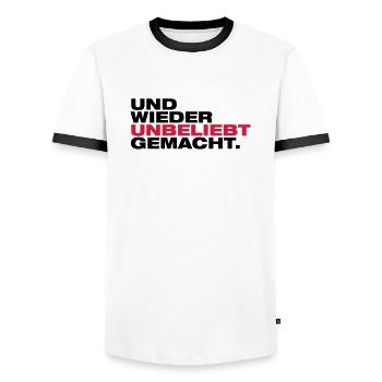 wieder_unbeliebt_gemacht_au2 - Männer Kontrast-T-Shirt - Weiß/Schwarz - Vorne - AI Model Female 172 light (172cm) & AI Model Male 178 dark (178cm)