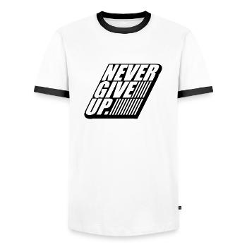 logo 3d stripe design never give up never aufg - Men's Ringer Shirt - white/black - Front - AI Model Female 172 light (172cm) & AI Model Male 178 dark (178cm)