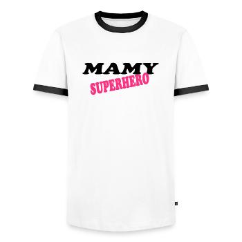 Mamy superhero - T-shirt contrasté Homme - blanc/noir - Devant - AI Model Female 172 light (172cm) & AI Model Male 178 dark (178cm)