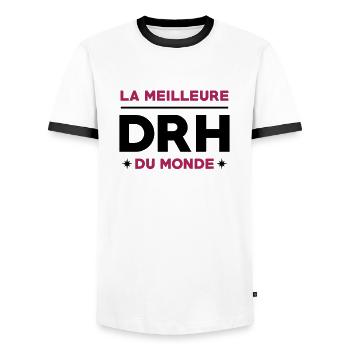 Directeur des Ressources Humaines / DRH Directrice - T-shirt contrasté Homme - blanc/noir - Devant - AI Model Female 172 light (172cm) & AI Model Male 178 dark (178cm)