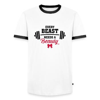 Beauty - Beast (Part 2) - Männer Kontrast-T-Shirt - Weiß/Schwarz - Vorne - AI Model Female 172 light (172cm) & AI Model Male 178 dark (178cm)