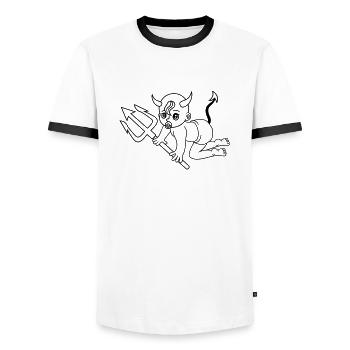 evil devil demon hell devil satan crawling pacifie - Men's Ringer Shirt - white/black - Front - AI Model Female 172 light (172cm) & AI Model Male 178 dark (178cm)