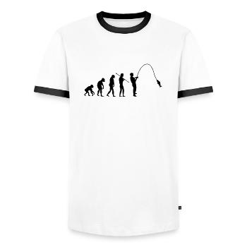 fishing_evolution_001 - Männer Kontrast-T-Shirt - Weiß/Schwarz - Vorne - AI Model Female 172 light (172cm) & AI Model Male 178 dark (178cm)
