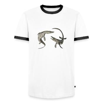 Mosasaurier Tylosaurus - Männer Kontrast-T-Shirt - Weiß/Schwarz - Vorne - AI Model Female 172 light (172cm) & AI Model Male 178 dark (178cm)