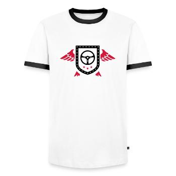 Driver / Car / Truck / Quad - Men's Ringer Shirt - white/black - Front - AI Model Female 172 light (172cm) & AI Model Male 178 dark (178cm)