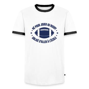 Joueur De Rugby Rigolo Rugby Ballon Humour - T-shirt contrasté Homme - blanc/noir - Devant - AI Model Female 172 light (172cm) & AI Model Male 178 dark (178cm)