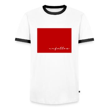 Ne plus suivre - Entfolgen - T-shirt contrasté Homme - blanc/noir - Devant - AI Model Female 172 light (172cm) & AI Model Male 178 dark (178cm)