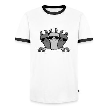 Les amis de Lama derrière le mur - T-shirt contrasté Homme - blanc/noir - Devant - AI Model Female 172 light (172cm) & AI Model Male 178 dark (178cm)