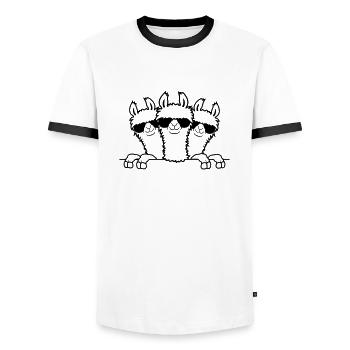 Derrière le mur, les amis du lama - T-shirt contrasté Homme - blanc/noir - Devant - AI Model Female 172 light (172cm) & AI Model Male 178 dark (178cm)
