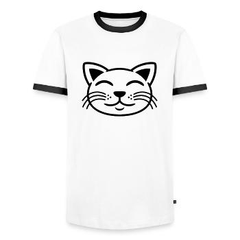 Katze Gesicht glücklich Haustier - Männer Kontrast-T-Shirt - Weiß/Schwarz - Vorne - AI Model Female 172 light (172cm) & AI Model Male 178 dark (178cm)