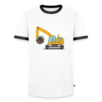 Excavator Kids 7th Birthday - Men's Ringer Shirt - white/black - Front - AI Model Female 172 light (172cm) & AI Model Male 178 dark (178cm)