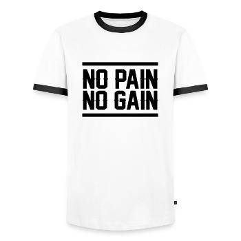 No Pain No Gain - Men's Ringer Shirt - white/black - Front - AI Model Female 172 light (172cm) & AI Model Male 178 dark (178cm)