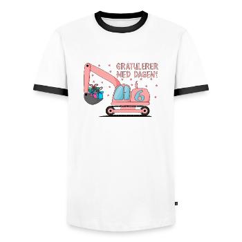 6-årsdag gravemaskin gratulerer med dagen - Männer Kontrast-T-Shirt - Weiß/Schwarz - Vorne - AI Model Female 172 light (172cm) & AI Model Male 178 dark (178cm)