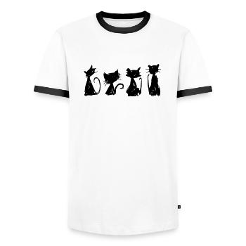 schwarze katzen skizzen silhouetten zeichnung hand freie hand - Männer Kontrast-T-Shirt - Weiß/Schwarz - Vorne - AI Model Female 172 light (172cm) & AI Model Male 178 dark (178cm)