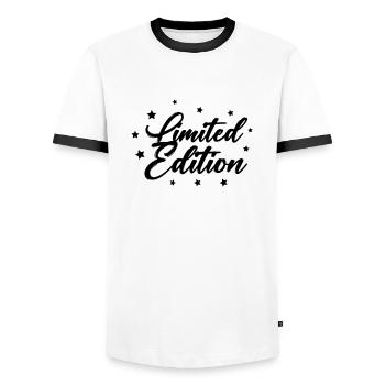 Limited Edition - Men's Ringer Shirt - white/black - Front - AI Model Female 172 light (172cm) & AI Model Male 178 dark (178cm)