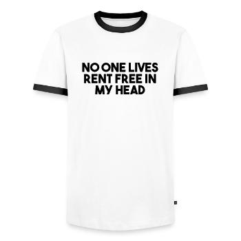 NO ONE LIVES RENT FREE IN MY HEAD - Men's Ringer Shirt - white/black - Front - AI Model Female 172 light (172cm) & AI Model Male 178 dark (178cm)