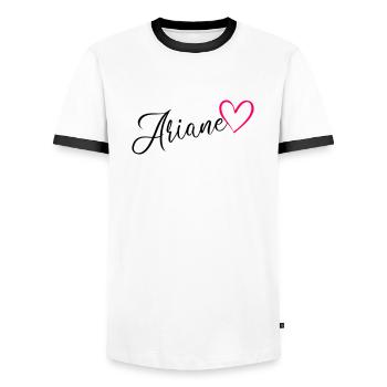 Ariane Surname First Name Heart pink - Men's Ringer Shirt - white/black - Front - AI Model Female 172 light (172cm) & AI Model Male 178 dark (178cm)