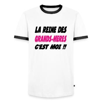 La reine des GRAND MERE c'est moi !! - T-shirt contrasté Homme - blanc/noir - Devant - AI Model Female 172 light (172cm) & AI Model Male 178 dark (178cm)