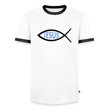 Symbole du poisson de Jésus - T-shirt contrasté Homme - blanc/noir - Devant - AI Model Female 172 light (172cm) & AI Model Male 178 dark (178cm)