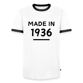Fabriqué en 1936 - Année de naissance / Anniversaire - T-shirt contrasté Homme - blanc/noir - Devant - AI Model Female 172 light (172cm) & AI Model Male 178 dark (178cm)