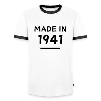 Fabriqué en 1941 - Année de naissance / Anniversaire - T-shirt contrasté Homme - blanc/noir - Devant - AI Model Female 172 light (172cm) & AI Model Male 178 dark (178cm)