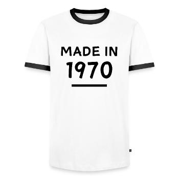 Made in 1970 - Geburtsjahr / Geburtstag - Männer Kontrast-T-Shirt - Weiß/Schwarz - Vorne - AI Model Female 172 light (172cm) & AI Model Male 178 dark (178cm)