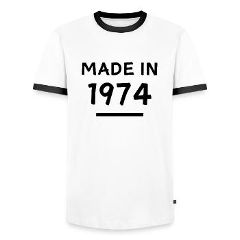 Made in 1974 - Geburtsjahr / Geburtstag - Männer Kontrast-T-Shirt - Weiß/Schwarz - Vorne - AI Model Female 172 light (172cm) & AI Model Male 178 dark (178cm)
