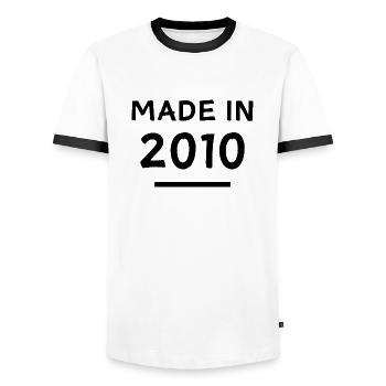 Made in 2010 - Year of birth / Birthday - Men's Ringer Shirt - white/black - Front - AI Model Female 172 light (172cm) & AI Model Male 178 dark (178cm)