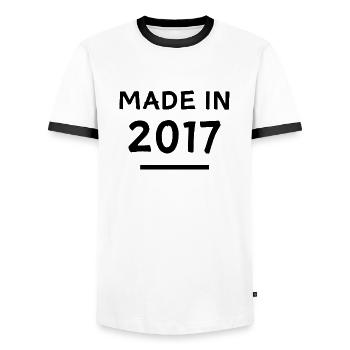 Made in 2017 - Year of birth / Birthday - Men's Ringer Shirt - white/black - Front - AI Model Female 172 light (172cm) & AI Model Male 178 dark (178cm)