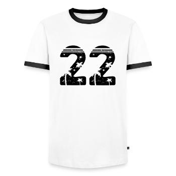 22 - Men's Ringer Shirt - white/black - Front - AI Model Female 172 light (172cm) & AI Model Male 178 dark (178cm)